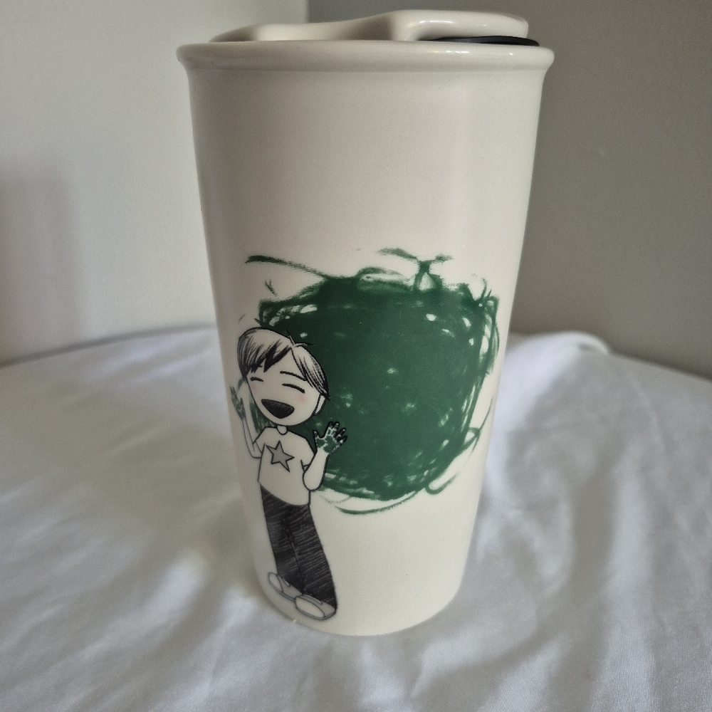 Starbucks 2015 From The Dot Collection "Boy Painter" Ceramic Travel Tumbler Mug